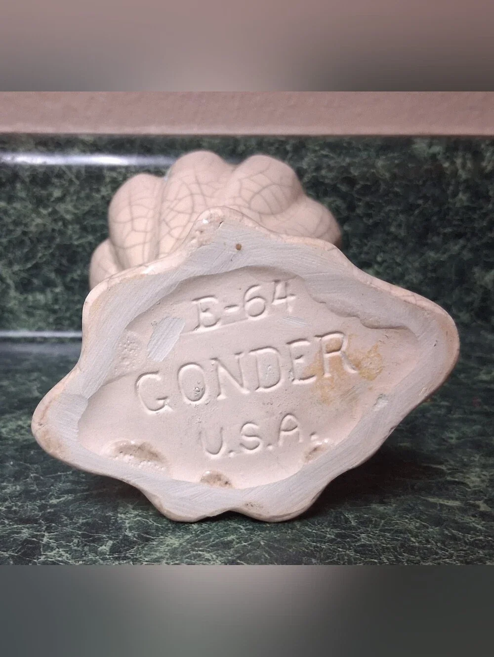 Vintage Gonder USA Pottery Vase Crackle Glaze, Pink Lining B-64